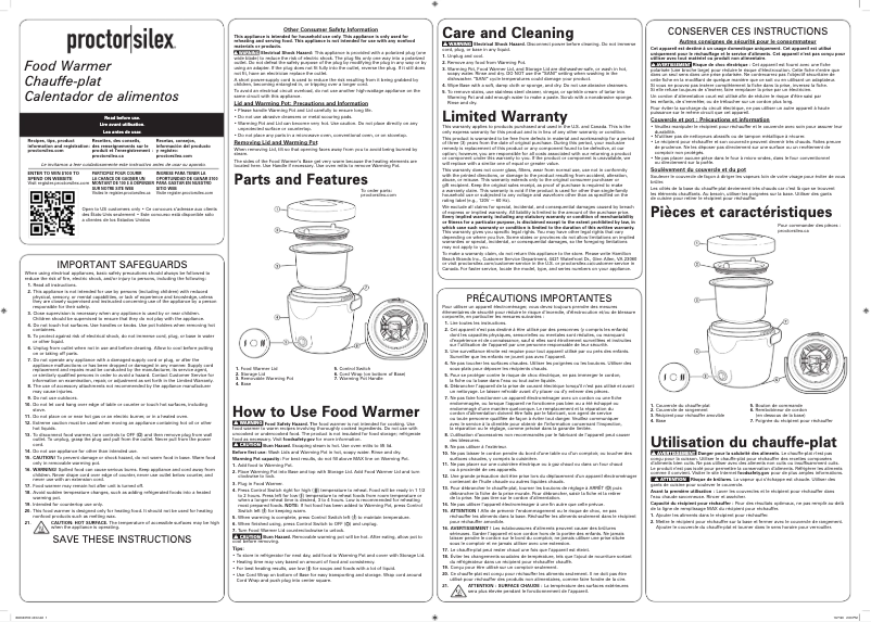 Page n°1 - Manuel utilisateur Proctor Silex 33120C