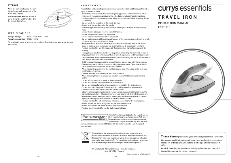 Page 1 de la notice Manuel utilisateur Currys Essentials C10TIR10