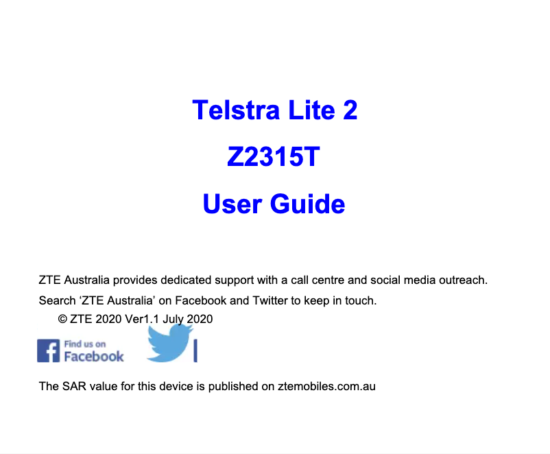 Page 1 de la notice Manuel utilisateur ZTE Lite 2