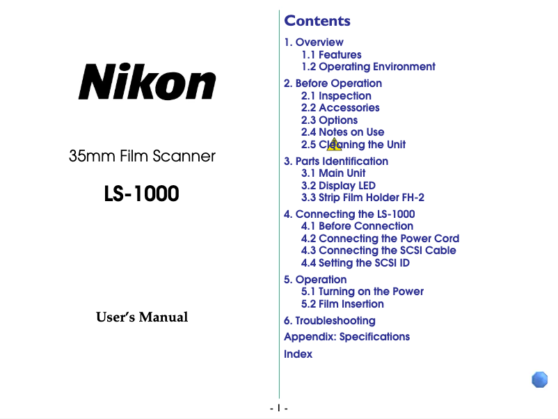 Page n°1 - Manuel utilisateur Nikon LS-1000