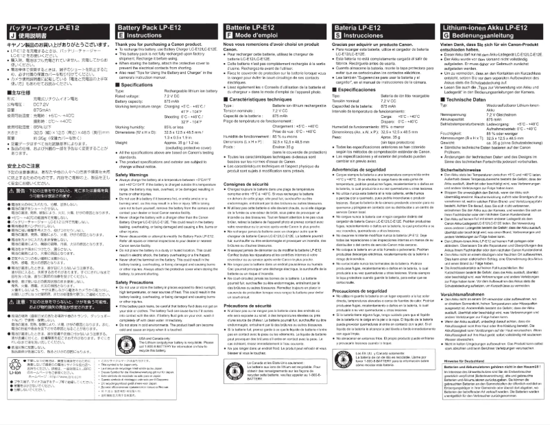 Page 1 de la notice Manuel utilisateur Canon LP-E12