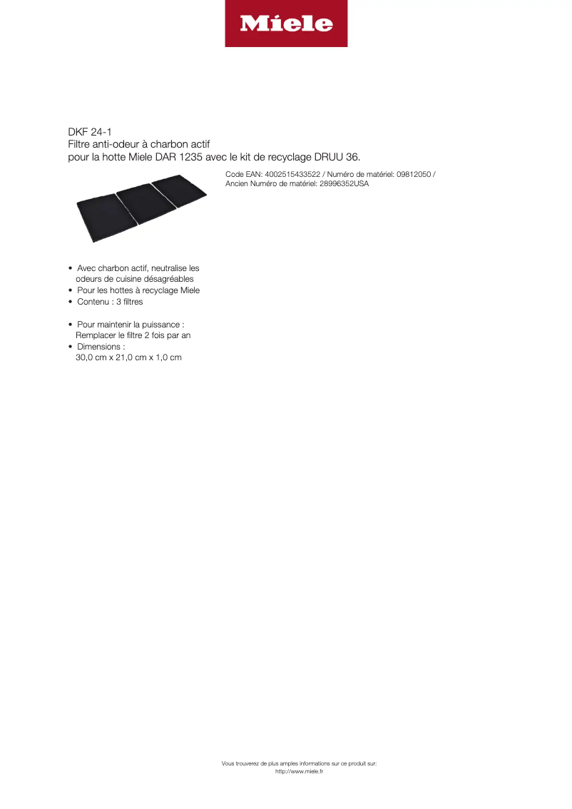 Page 1 de la notice Manuel utilisateur Miele DKF 24-1