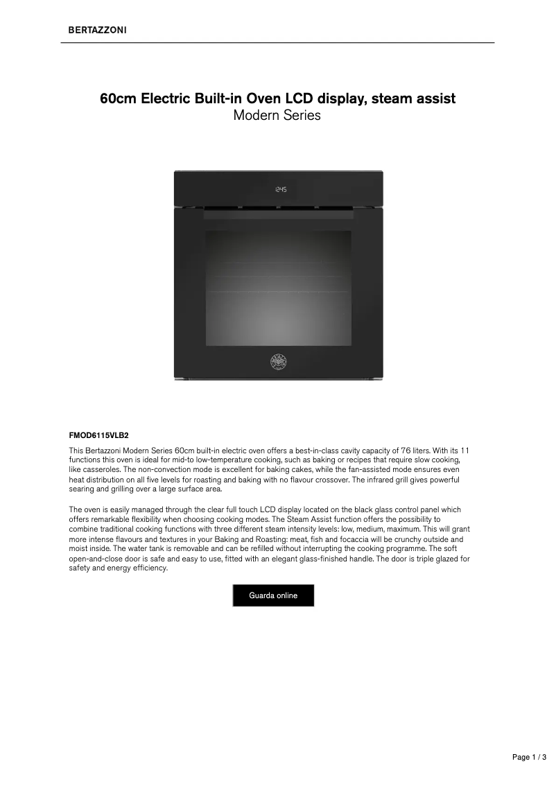 Page 1 de la notice Fiche technique Bertazzoni FMOD6115VLB2