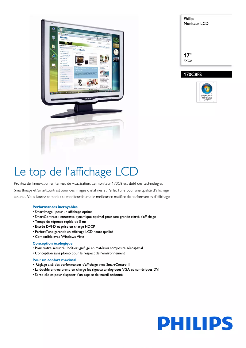Page 1 de la notice Fiche technique Philips 170C8FS
