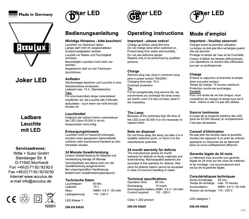 Image de la première page du manuel de l'appareil Joker LED