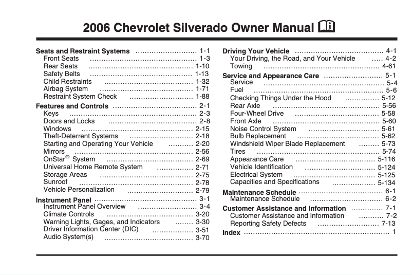 Page 1 de la notice Manuel utilisateur Chevrolet Silverado (2006)