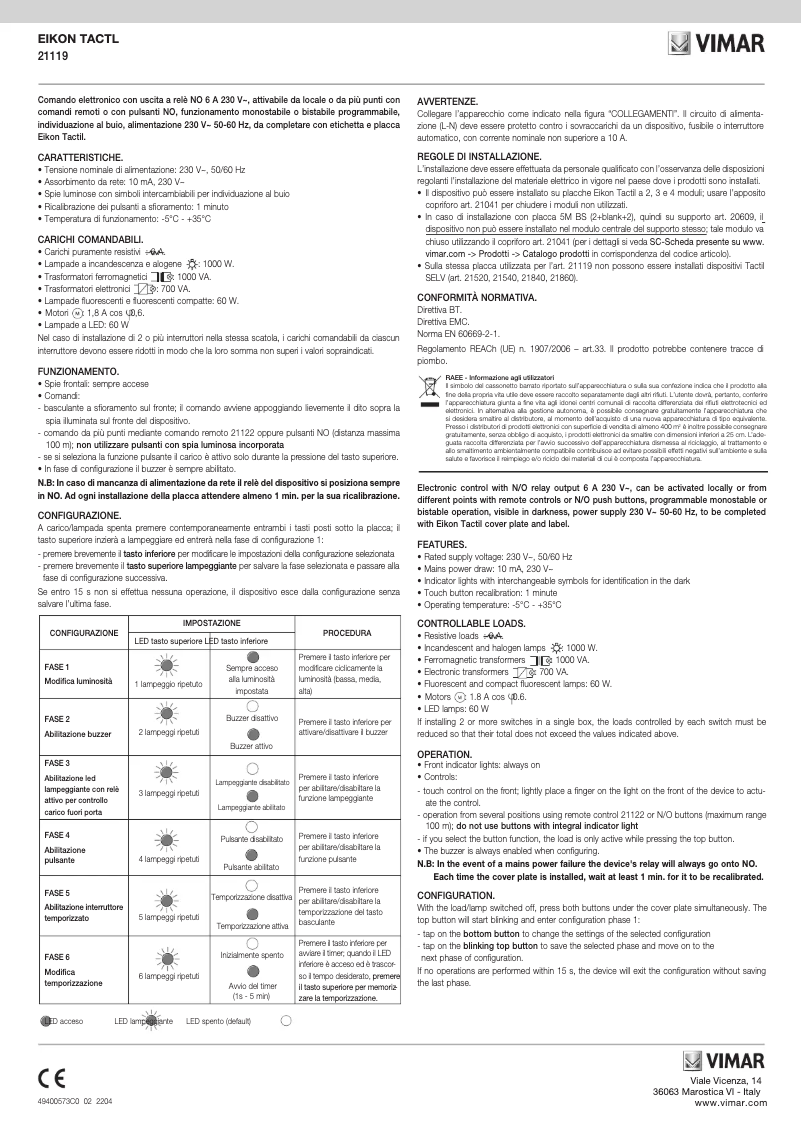 Page n°1 - Instructions / montage Vimar 21119