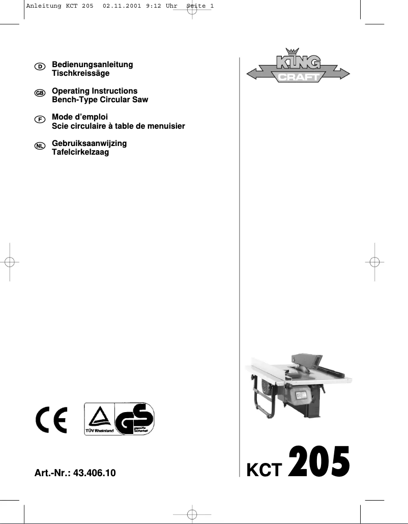 Image de la première page du manuel de l'appareil KCT 205