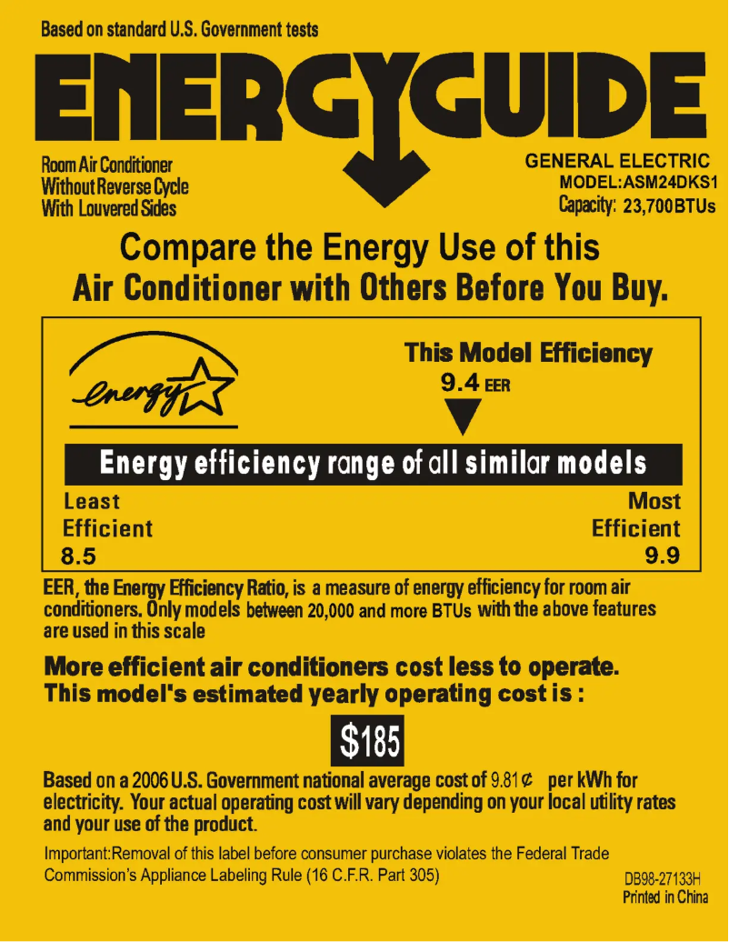 Página 1 del manual Etiqueta energética GE ASM24DK