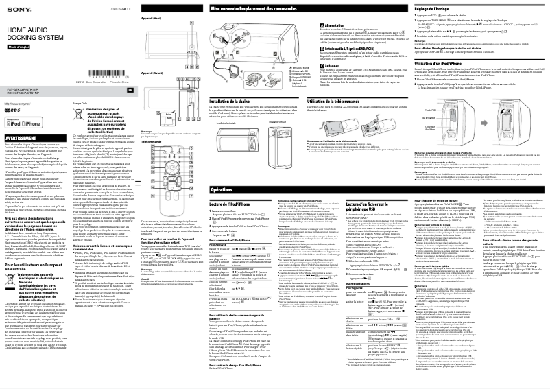 Page 1 de la notice Manuel utilisateur Sony RDH-GTK11IP