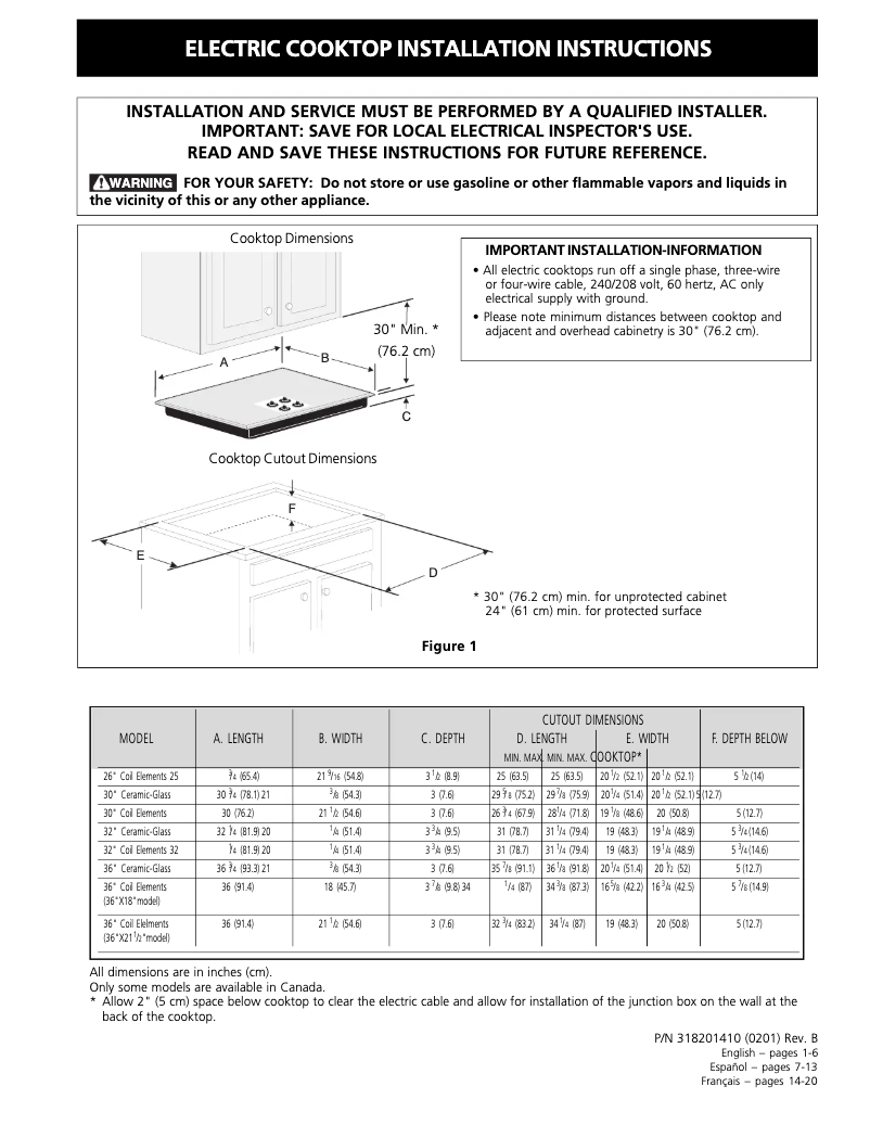 Page n°1 - Guide d'installation Frigidaire FFEC3605LB