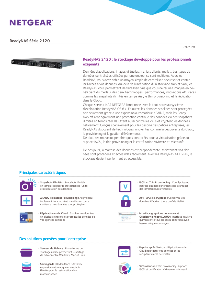 Page 1 de la notice Fiche technique Netgear ReadyNAS R21242E
