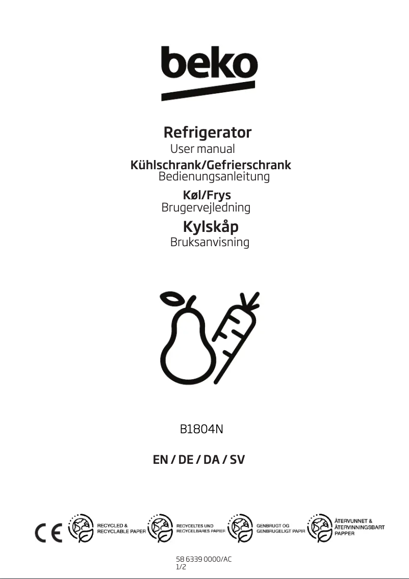 Page 1 de la notice Manuel utilisateur Beko B1804N
