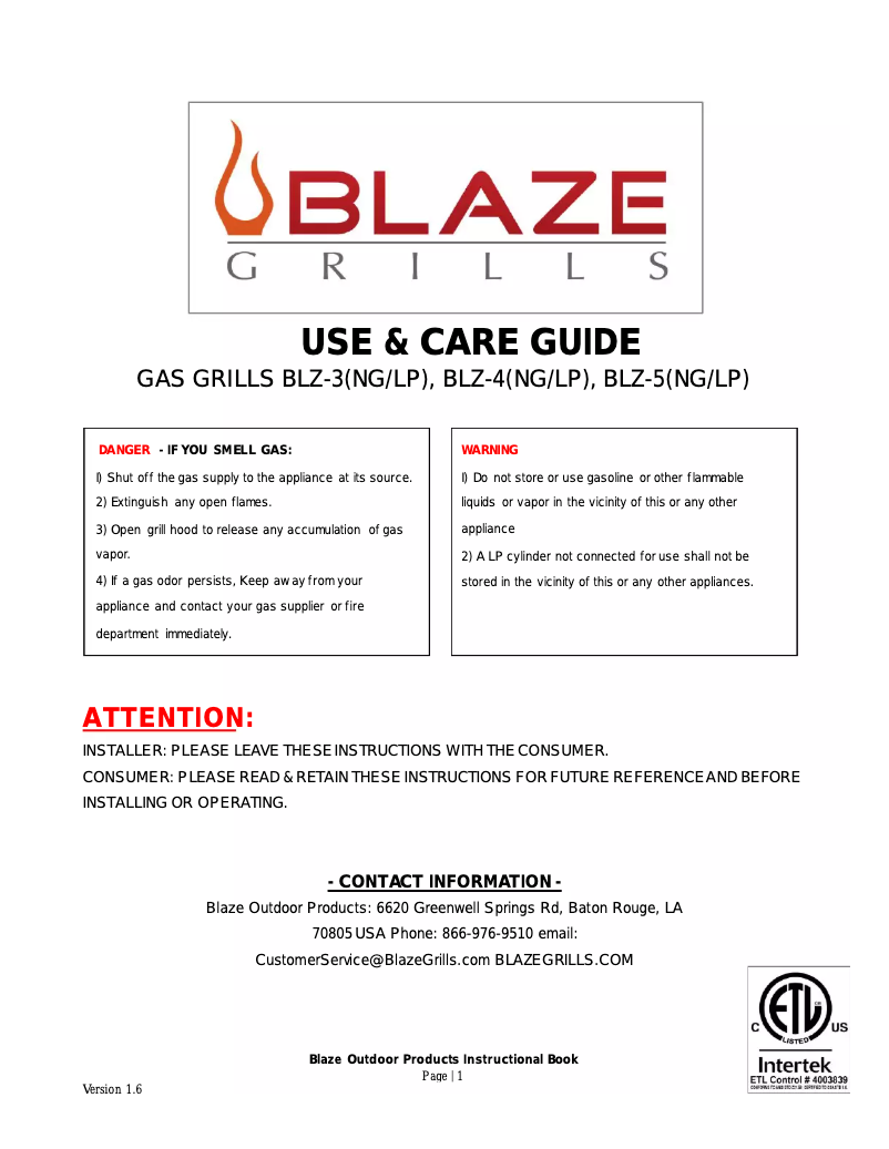Page 1 de la notice Manuel utilisateur Blaze BLZ-5