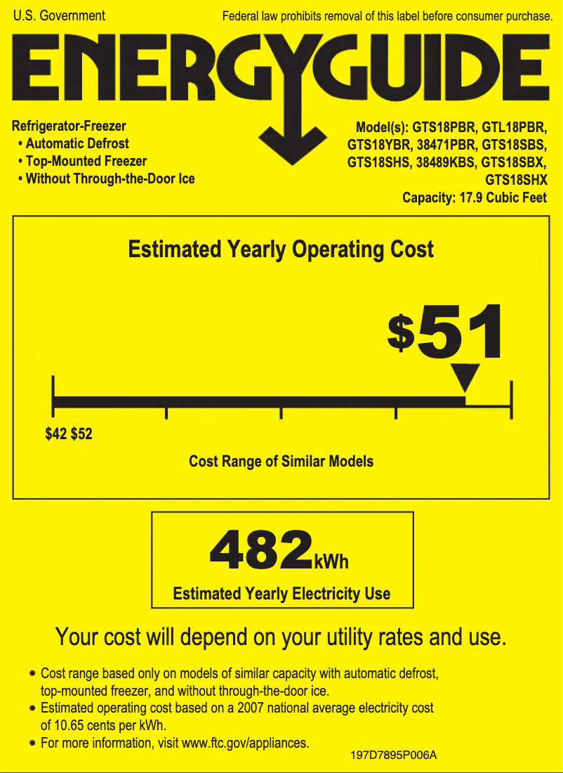 Página 1 del manual Etiqueta energética GE GTS18SBSSS