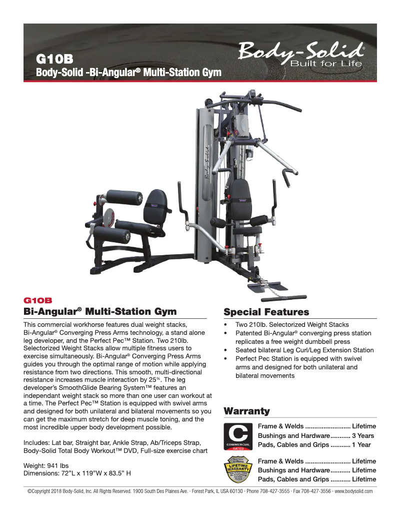 Página 1 del manual Ficha técnica Body-Solid G10B