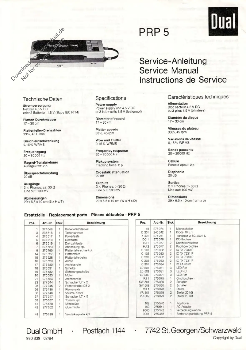 Page n°1 - Manuel utilisateur Dual PRP 5