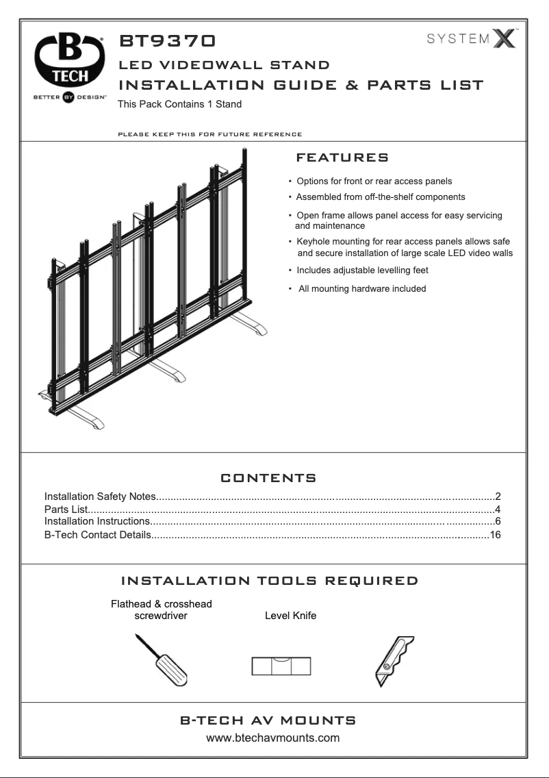 Page 1 de la notice Manuel utilisateur B-Tech BT9370