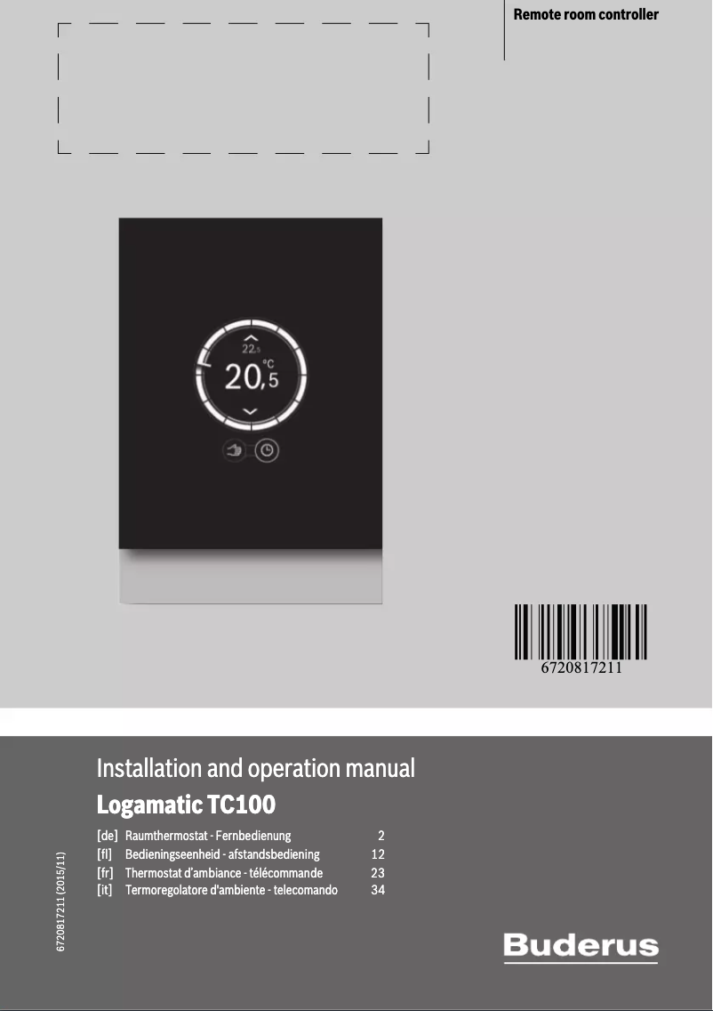 Image de la première page du manuel de l'appareil Logamatic TC100