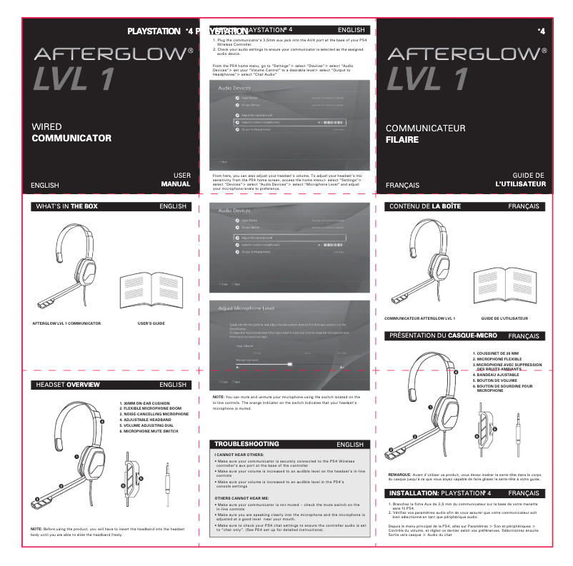 Page 1 de la notice Manuel utilisateur PDP Afterglow LVL 1