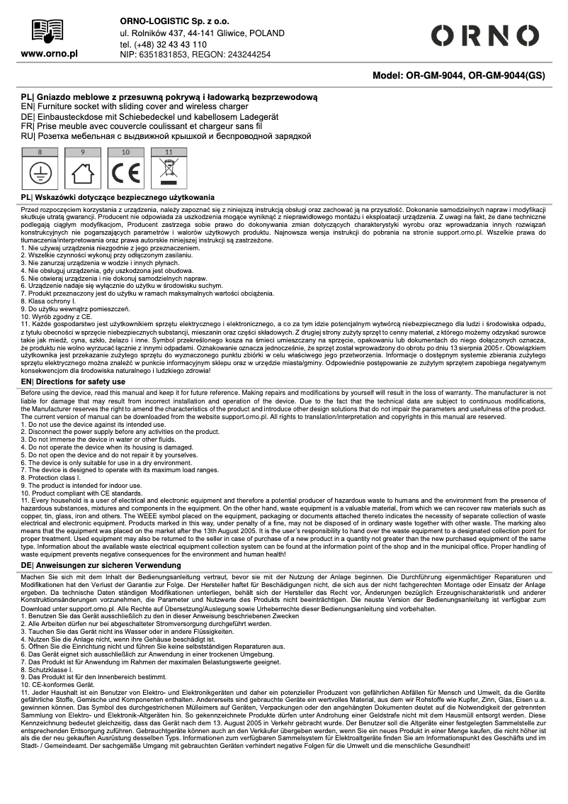 Image de la première page du manuel de l'appareil OR-GM-9044