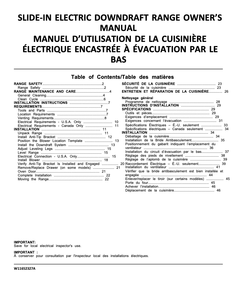 Page 1 de la notice Manuel utilisateur Jenn-Air JES1750ML