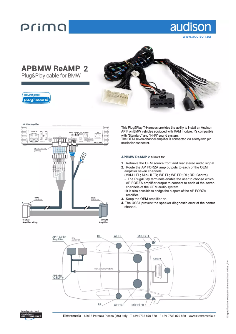 Page 1 de la notice Fiche technique Audison Prima APBMW ReAMP 2