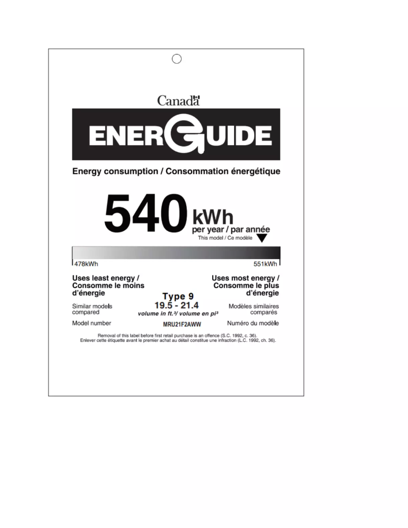 Page 1 de la notice Label énergétique Midea MRU21F2AWW