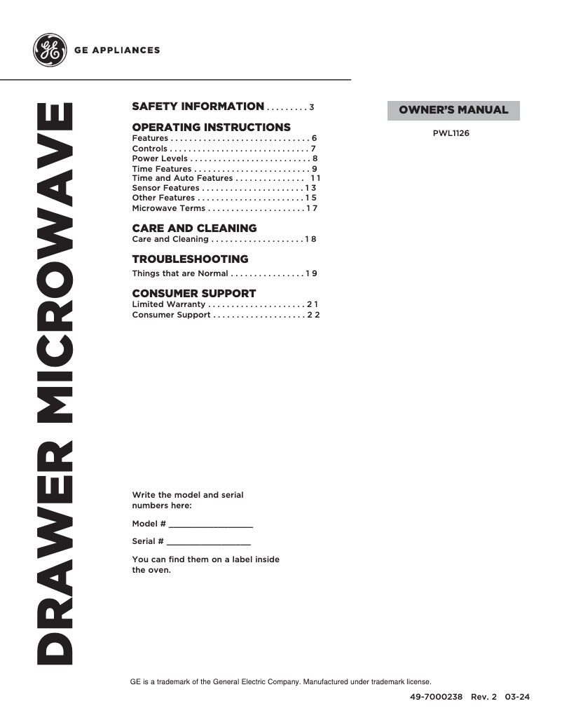 Page n°1 - Manuel d'utilisation et d'entretien GE Profile PWL1126SWSS