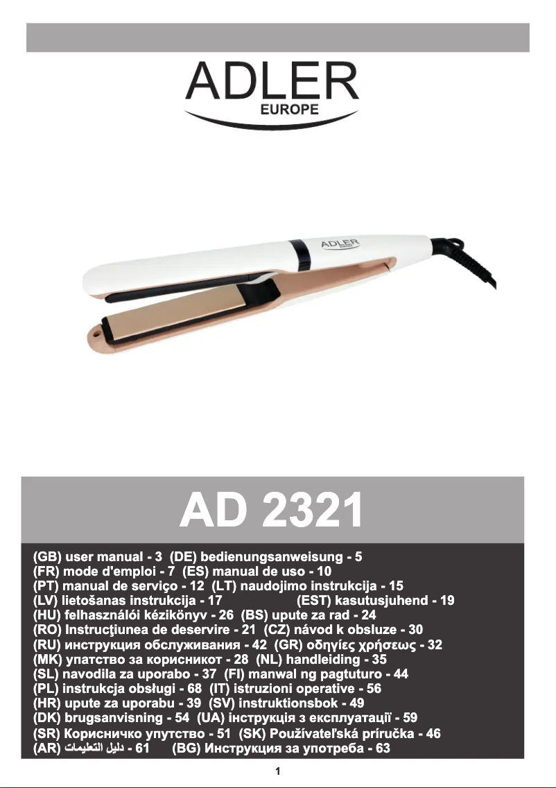 Page 1 de la notice Manuel utilisateur Adler AD 2321
