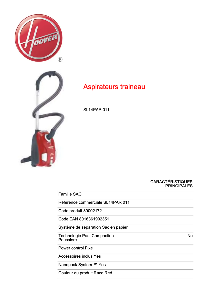 Image de la première page du manuel de l'appareil SL14PAR 011