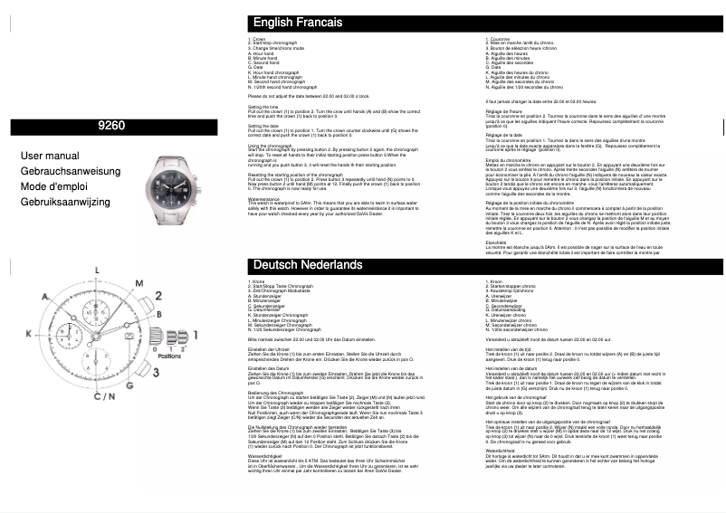 Page n°1 - Manuel utilisateur Davis 9260
