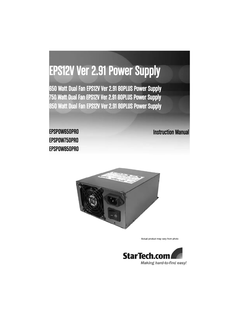 Page n°1 - Manuel utilisateur StarTech.com EPSPOW850Pro