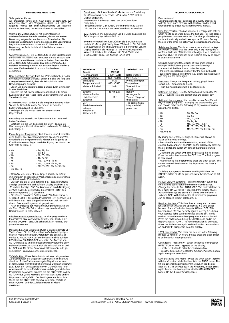 Página 1 del manual Manual de usuario Bachmann 852.103