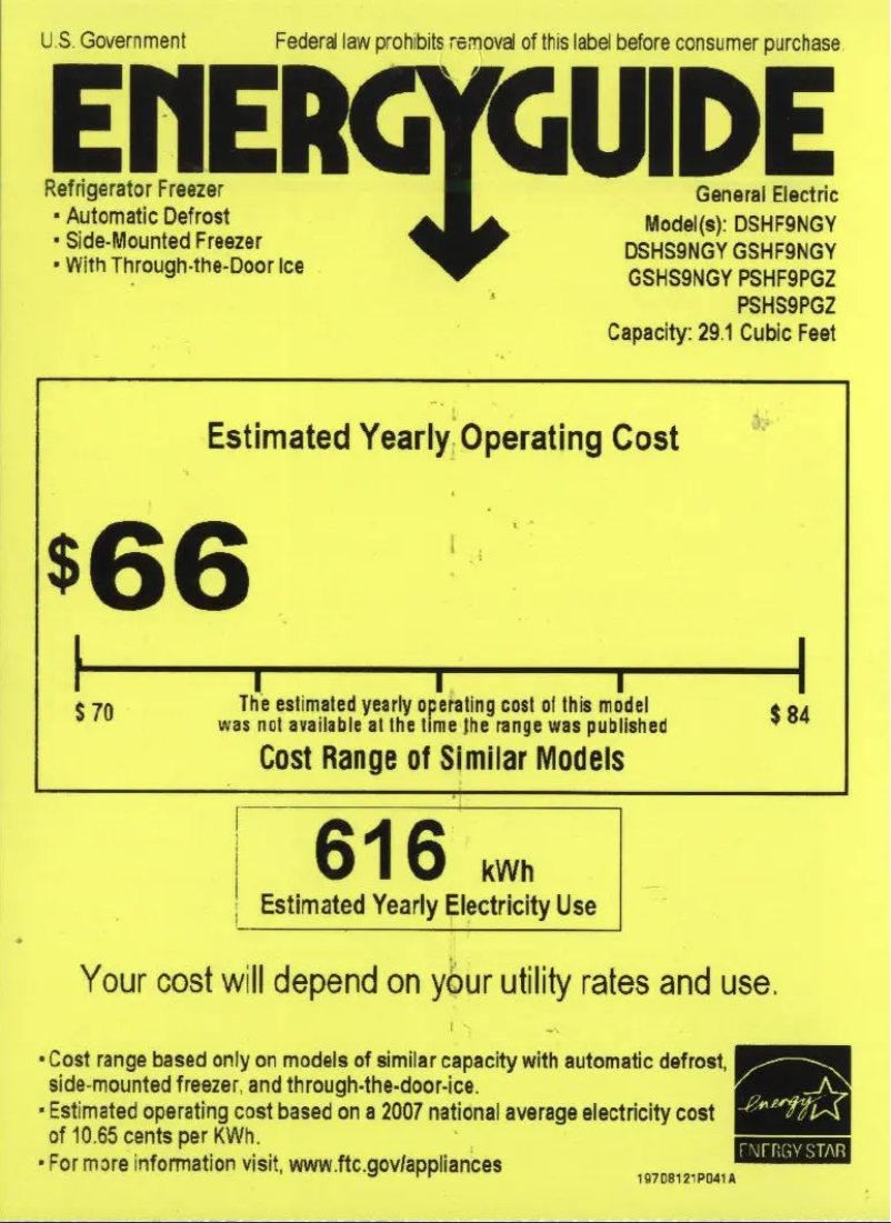 Page 1 of the manual Energy Label GE PSHF9PGZBB