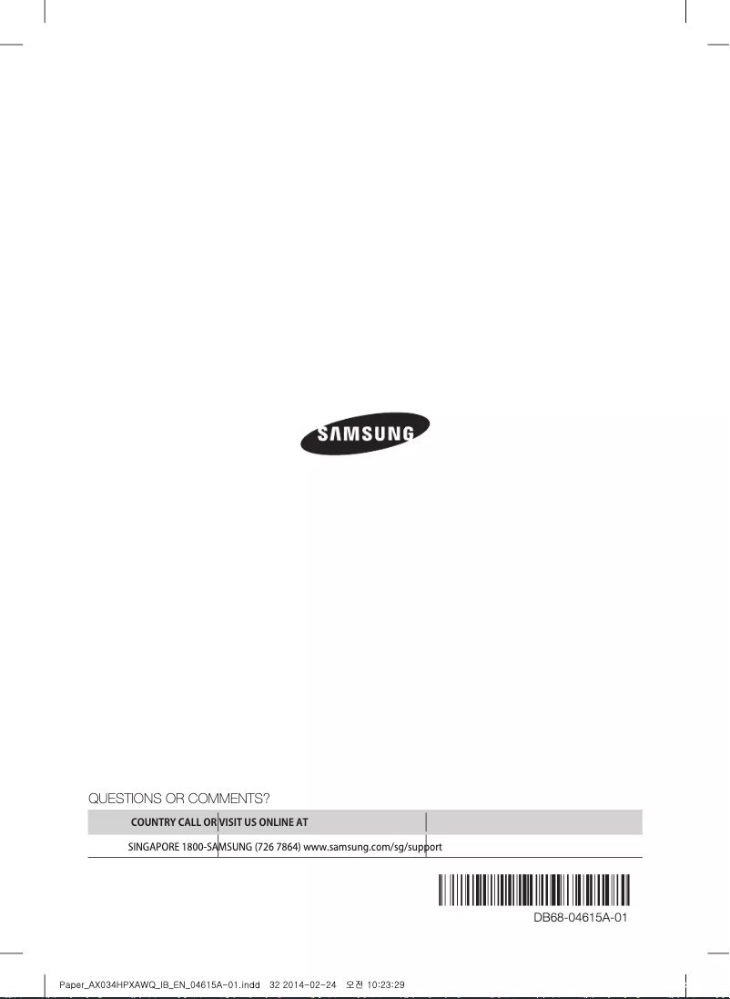 Page 1 de la notice Manuel utilisateur Samsung AX034HPXAWQ