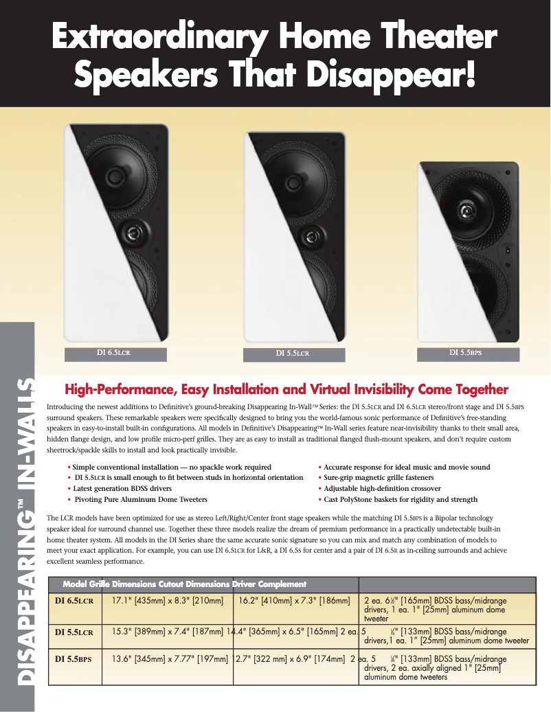 Página 1 del manual Ficha técnica Definitive Technology 5.5LCR