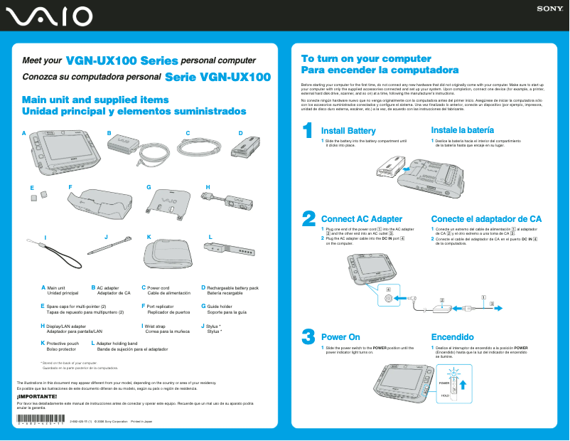 Página 1 del manual Guía de instalación Sony Vaio VGN-UX180P