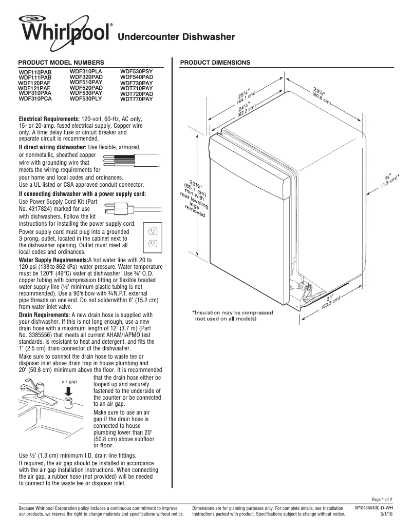 Image de la première page du manuel de l'appareil WDF520PAD