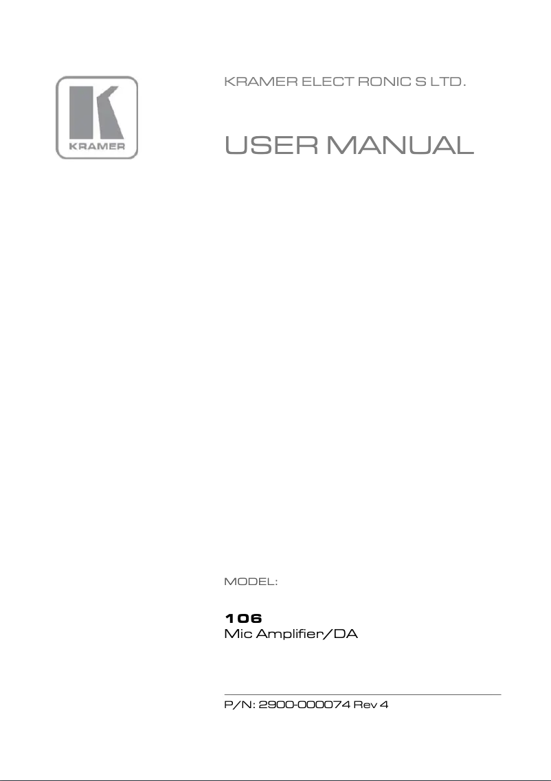 Page n°1 - Manuel utilisateur Kramer 106