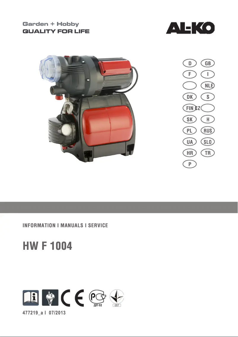 Page 1 de la notice Manuel utilisateur AL-KO HWF 1004