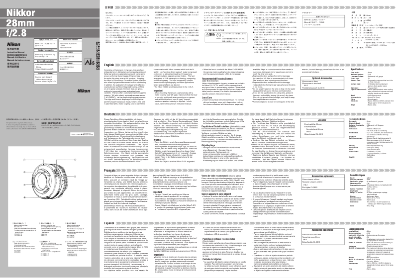 Page 1 de la notice Manuel utilisateur Nikon Nikkor 28mm f/2.8