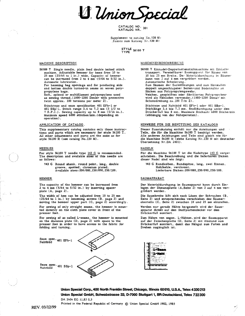 Page n°1 - Manuel utilisateur Union Special 56100T