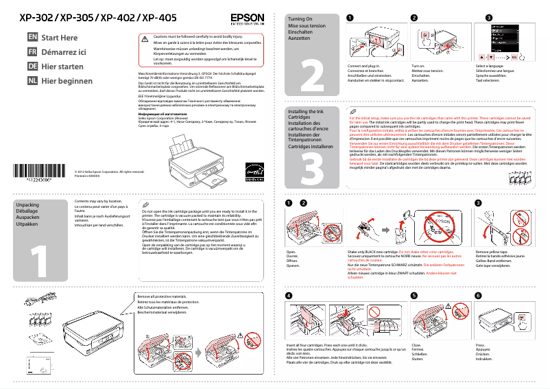 Page n°1 - Guide d'installation Epson Expression Home XP-302