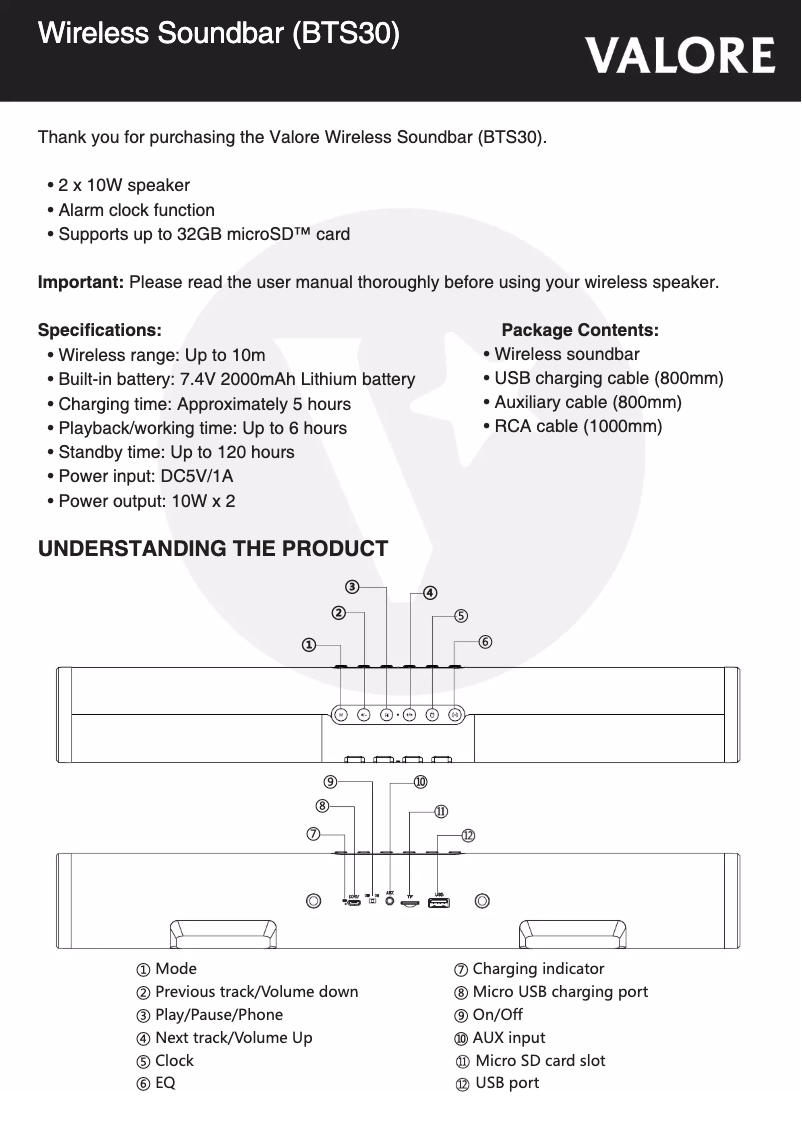 Image de la première page du manuel de l'appareil BTS30