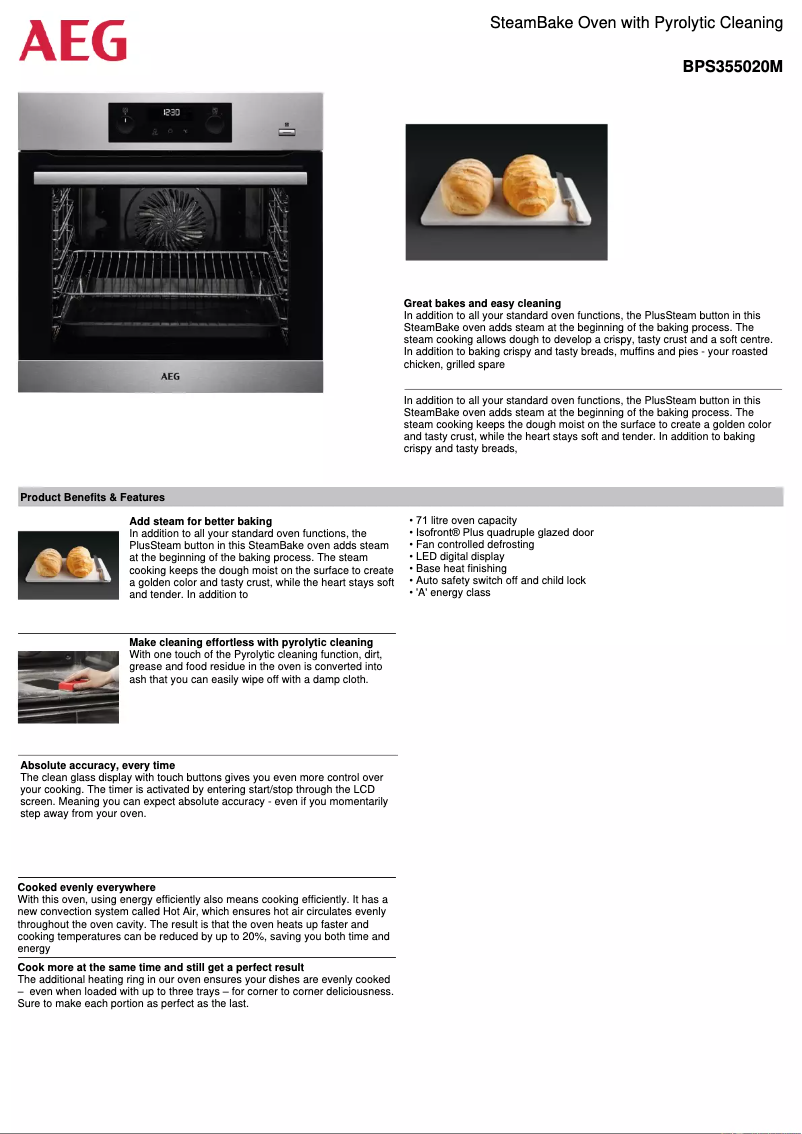 Page 1 de la notice Fiche technique AEG BPS355020M