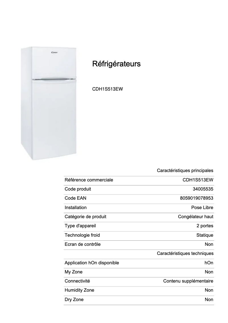 Image de la première page du manuel de l'appareil CDH1S513EW
