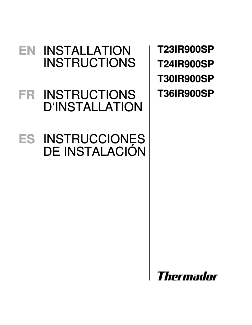 Page 1 de la notice Guide d'installation Thermador T36IR900SP