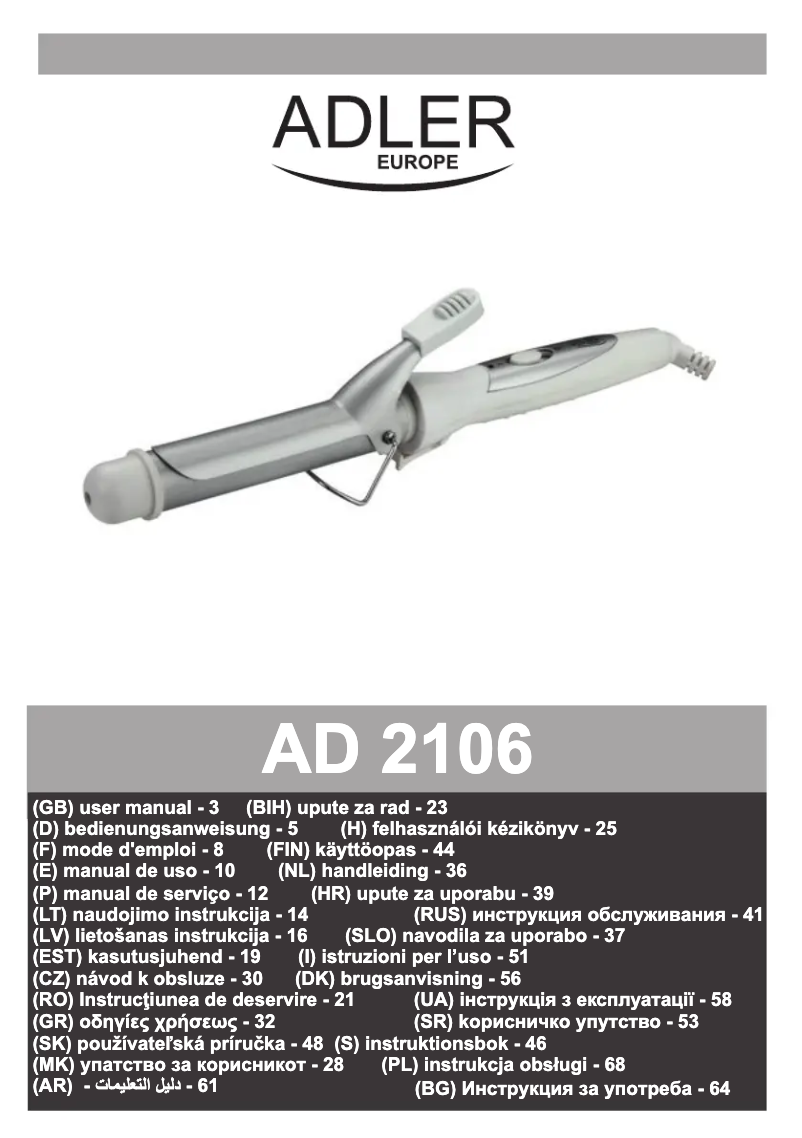 Image de la première page du manuel de l'appareil AD 2106