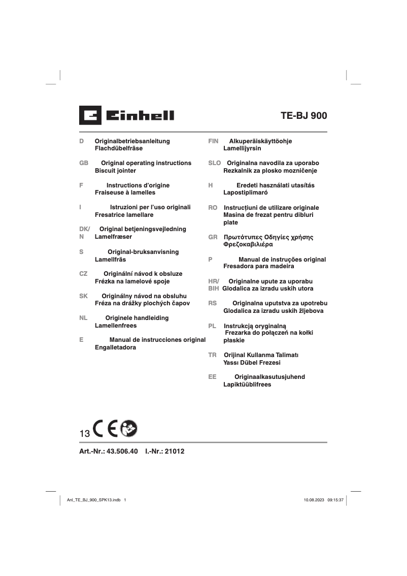 Page 1 de la notice Manuel utilisateur Einhell TE-BJ 900